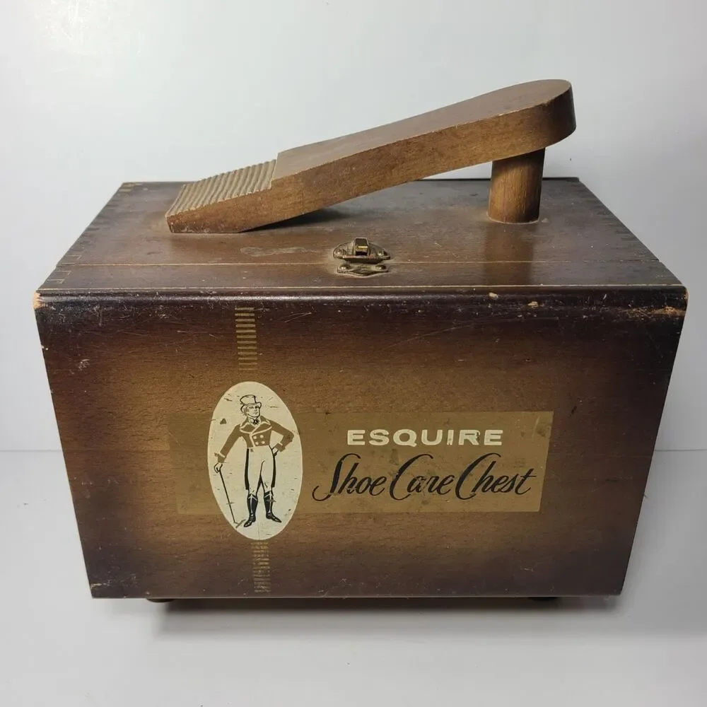 1950s Esquire Shoe Care Chest Box Mid Century Wood Shine Kit VTG - Picture 4 of 10